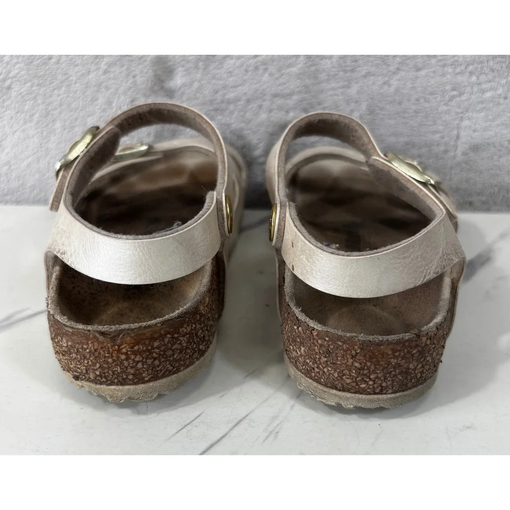 Birkenstock Rio Sandals Kids 12 30 Silver Good Metallic Strappy Cork Footbed